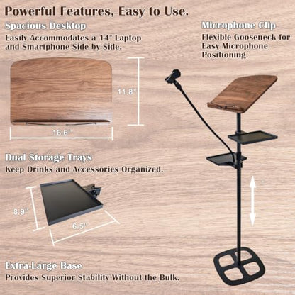 Podium Stand, 19.7-67 Inch Height Adjustable Lectern Podium with 16.6 x 12.6 Inch Tilting Desktop, 2 Storage Trays and Microphone Holder, Portable Floor Stand for Church, Classroom, Speech, Black