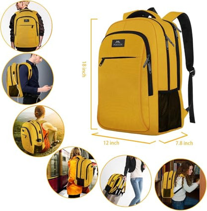 MATEIN Yellow Travel Laptop Backpack, 15.6 Inch Computer Student Bookbag | Anti Theft, Water Resistant, Breathable, Sturdy Lightweight College Backpack, Carry On Personal Item Bag, Gifts for Women Men - color: Yellow, size: 15.6 Inch