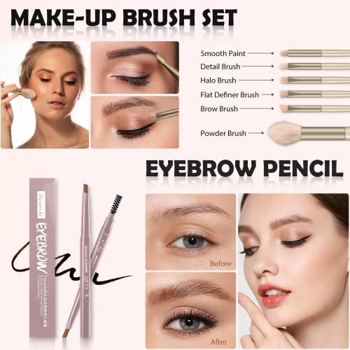 All in One Makeup Kit - Set for Women, Girls & Teens, Include 10 Colors Eyeshadow Palette, Lip Gloss, Eyebrow Eyeliner Pencil, Waterproof Mascara, 6 Pcs Brushes (Pink Kits) - color: 10-Pink