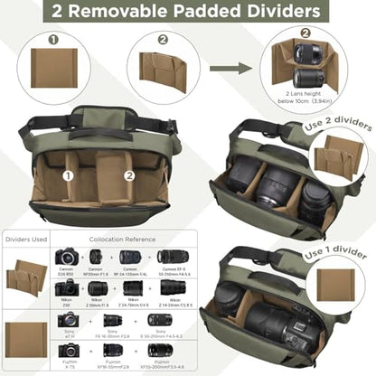 TAAOKA Camera Sling Bag,Travel Waterproof Camera Case with Tripod Holder,Lightweight DSLR/SLR/Mirrorless Small Camera Bags Crossbody for photographers (Dark Green) - color: Dark Green