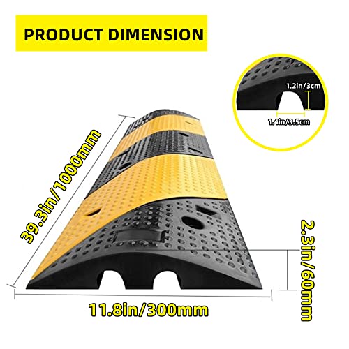 Nisorpa 40" Rubber Speed Bump 2-Channel Heavy Duty Cable Protector Ramp with 4 Bolts 22000lbs Load Driveway Modular Traffic Driveway Speed Humps for Garage Gravel Roads Asphalt Concrete - 3.3 Feet