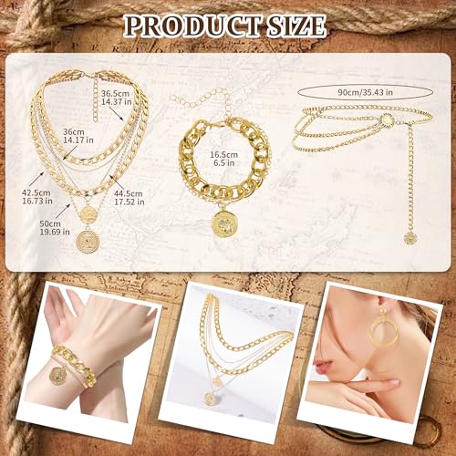 38PCS Pirate Accessories for Women - Captain Costume Set with Telescope, Gold Coins, Jewelry, Sash, Bandana & Eye Patch - Complete Halloween Cosplay Dress Up Kit for Ladies