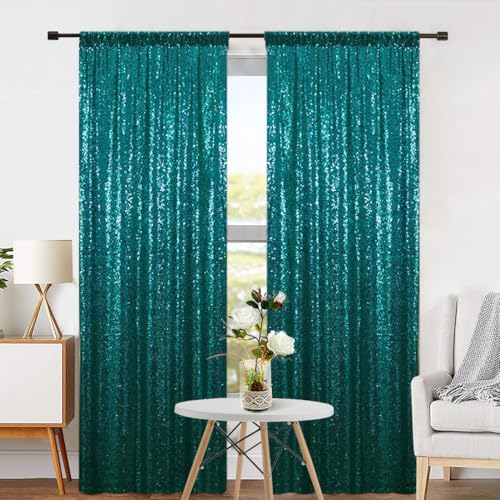 Eternal Beauty Teal 3mm Sequin Backdrop 2x8 Ft 2 Pack Wedding | Dense Sparkle Fabric With Breathable Mesh Backing And Rod Pocket For Parties And Photo Booth Events - color: Teal, size: 2Ftx8Ft