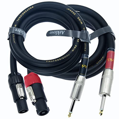 Speak on 2Pcs Professional Speakon to 1/4 Inch ts Speaker Cable for pa Jack Pair 12awg Gauge Male Audio Port Plug Amplifier Connection dj amp Heavy Duty bocina Cord Wire ft with Twist Lock(15 feet)ft - size: 15ft