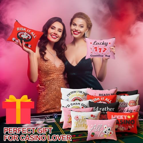 Reginary 12 Pcs Casino Gifts Casino Makeup Bags for Women | Casino Cosmetic Bags for Gambler, Gamblings Travel Zipper Pouches, Lucky in Love Bachelorette Themed Party Favors - style: Gambler