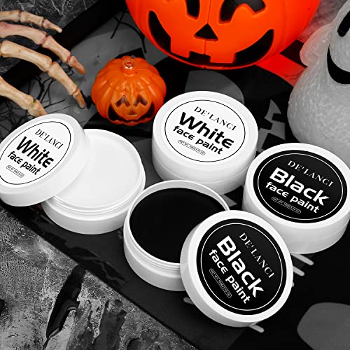 Black White Face Paint Body Painting, 2 PCS Pro White+Black Face Body Paint Oil Based Cream Palette Kit for Art Theater Halloween Party Cosplay Clown SFX Makeup for Kids Adults (200g/7.06oz)