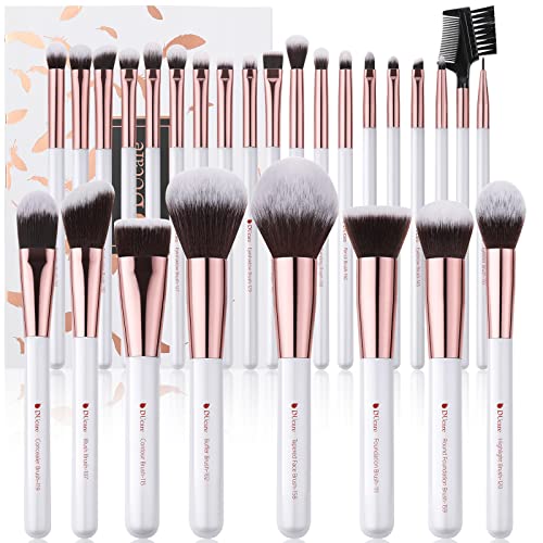 DUcare 27Pcs Makeup Brushes Professional Makeup Brush Set | Face and Eye Brush Set Ultra soft hair Foundation, Concealer, Blush, Contour, Blending, Eyeshadow Khaki Brush kit - color: white