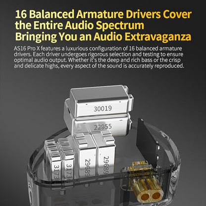 KZ AS16 PRO X in Ear Monitor Headphones HiFi Gaming Earbuds 16BA Balanced Armature Drivers IEM Earphones for Musicians Singers Audiophile Dj Drummers - size: No Mic
