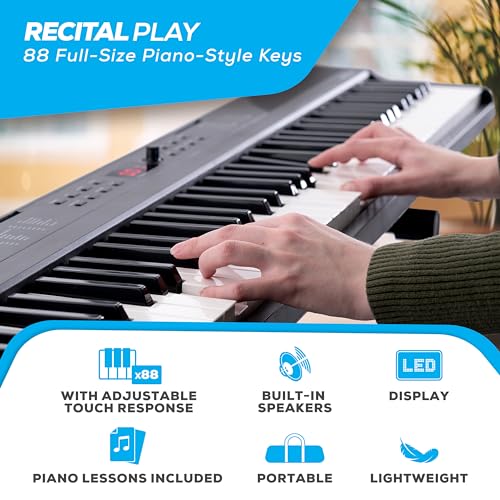 Alesis Recital Play 88-Key Piano Keyboard Bundle | Portable, 480 Voices, Split/Layer Modes, Includes Lessons, Stand, Sustain Pedal, Headphones, Carry Bag, for Beginners - size: 88 keys + accessories, style: Recital Play w/ Accessories