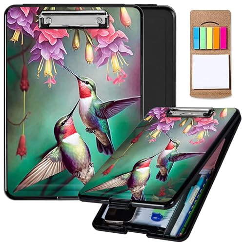 Hummingbird Red Plastic Storage Clipboard with Low Profile Clip, Heavy Duty Foldable Coach Clipboard Case for Work, Teachers, Schools - color: Hummingbird Red Flower, size: Clipboard A