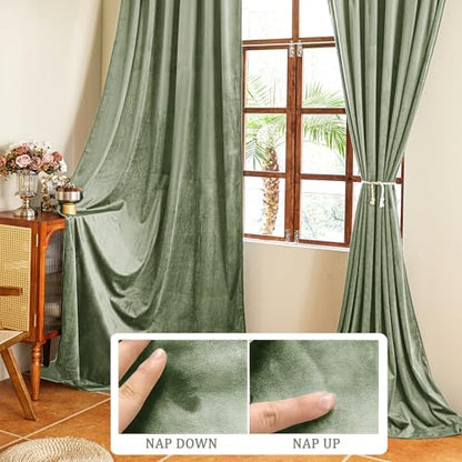 YOFUN 84 inches 2 Panels, Sage Green Blackout Luxury Velvet Curtains Thermal Insulated Heat Block Soundproof Window Panels Soft Drapes for Bedroom Living Room, Rod Pocket & Back Tab, W52 x L84 - color: Sage Green, size: 52"W x 84"L (Pack of 2)