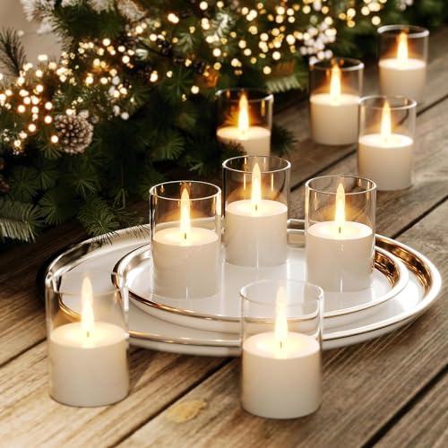 VIODAIM 12Pack Flickering Flameless LED Candles with Timer, Battery Powered - Small Pillar & Votive, Clear (2"X3") (Pack of 3) - color: Clear, size: 12Pack-Timer (Pack of 3)
