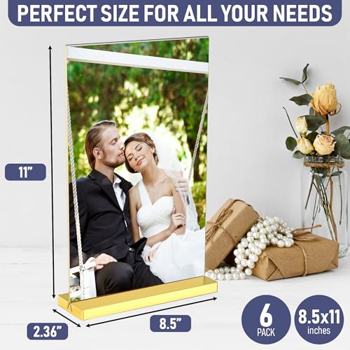 8.5x11 Luxurious Acrylic Gold Frames, 6 pack, Stunning Photo Displays, Enhance Your Event Ambience with Exquisite Gold Table Number Holders, Showcase Memories in Style with Elegant Golden Sign Holder - size: 8.5x11 (6 Pack)