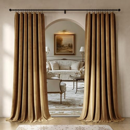 Beauoop Golden Brown Velvet Curtains for Bedroom Living Room 52x90 2 Panels - color: Gold Brown, size: 52"W x 90"L (Pack of 2)