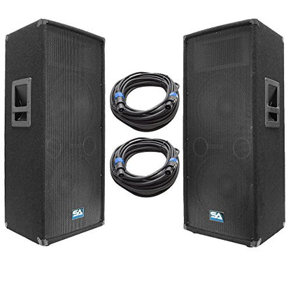 Seismic Audio - SA-122T-PKG23 - Pair of Dual 12 Inch PA/DJ Loudspeakers and 50' Speaker Cables - Dual 12 Inch Club,Party Loud Speakers