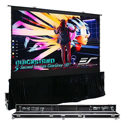 Elite Screens QuickStand 5-Second Tab-Tension C5D 145 Inch Manual Pull-Up Projector Screen, 16:9 ALR/CLR Ambient Light Rejecting, 4K 8K Home Theater, 2-Year Warranty – QS145HT-C5D