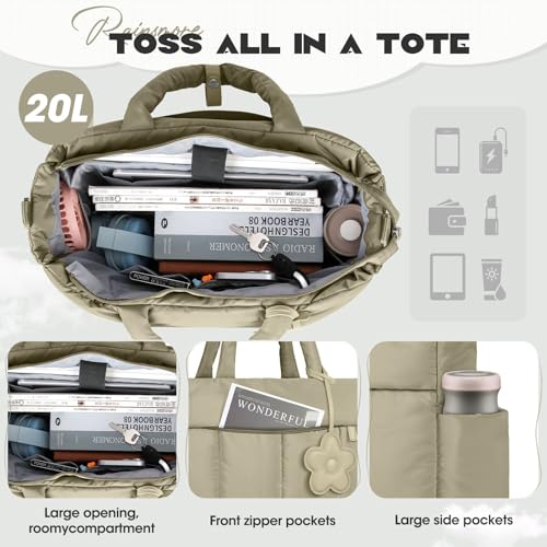 RAINSMORE Laptop Tote Bag for Women Puffer Work Bag Quilted Travel Bags - color: Khaki
