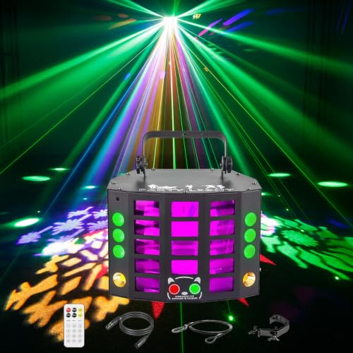 Party Lights Dj Disco Light 4in1 Led Strobe Lights Wash Light Led Butterfly Beam Effect and Red Green Beam Gobos Effect,15 Channel DMX with Sound Activated for Christmas Halloween Party - color: 5 Effect