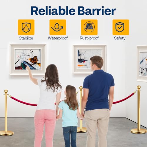 VIVOHOME Gold Stanchions and Velvet Ropes, 5 Feet Ropes and 39 Inch Posts | 6PCS Stainless Steel Post with Water-Fillable Leakproof Base, Red Carpet Poles for Wedding, Prom & VIP Events - color: Golden