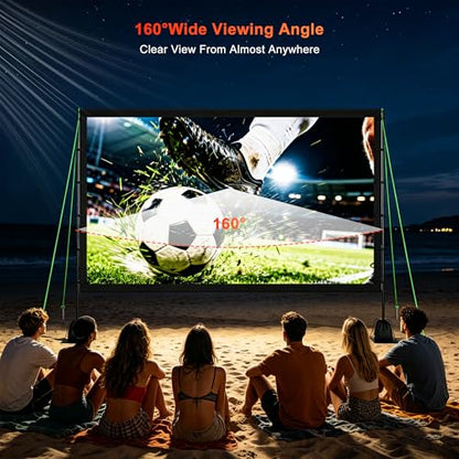 Projector Screen Outdoor with Stand, TWjouko 120 inch Portable Movie Screen with Carry Bag, Sandbag,16:9 Washable Cloth Screen for Backyard, Camping, Travel, Easy Setup, Big Projection Screen