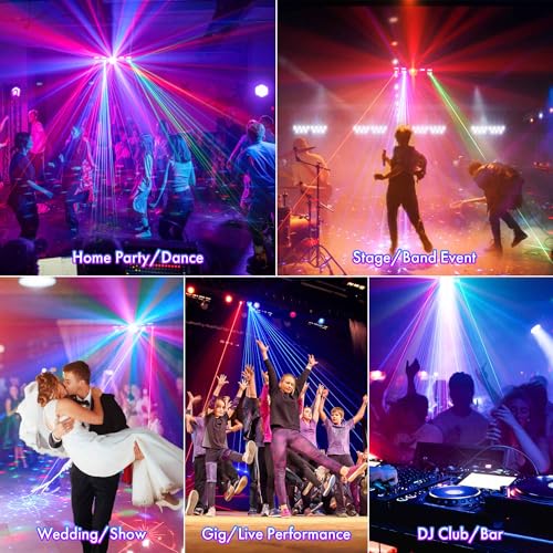 DJ Light with Stand,7IN1 DJ Disco Party Light with Stand&Carry Bag RGB Par Lights,Rotating Ball,Strobe,UV Lighting by DMX Sound Activated Remote Control for Parties Gig Bar Stage