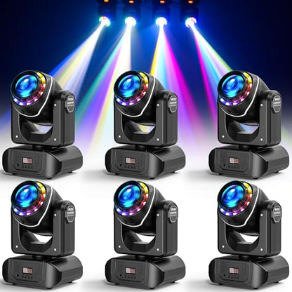 6PCS Moving Head DJ Light, with 4-in-1 Halo, 18 Prisms Rotating with Colorful Film, DMX/Voice Control/Remote Control, Suitable for Party, Ktv, Family Birthday Party and Tavern - color: 6-pack