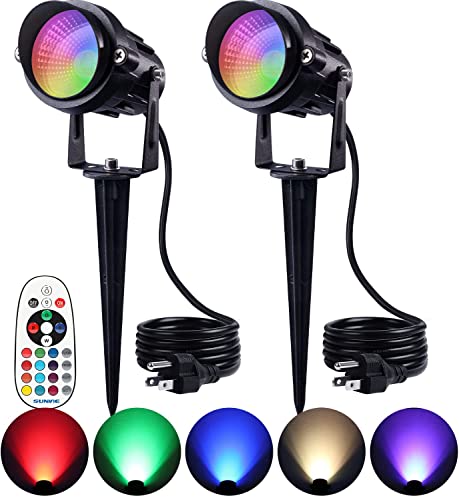 SUNVIE RGB Spot Lights Outdoor 12W LED Color Changing Landscape Lights with Remote Control 120V RGBW Landscape Lighting Waterproof Outdoor Spotlight for Yard Garden Patio Lawn Decorative, 2 Pack - size: 2 Pack