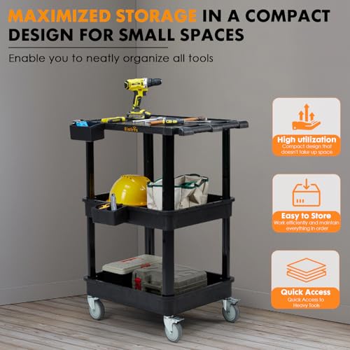 ELAFROS 3-Tier Flat Top & Deep Tub Rolling Utility Cart, 27.5 x 18.25 in (Pack of 2) - size: 27.5" x 18.25" x 38.8" (Pack of 2)