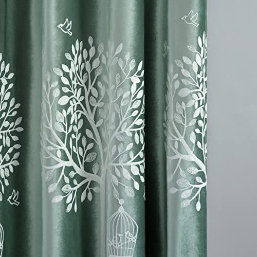 VOGOL Soft Flannel Trees Embroidered Grommet Curtains, Thermal Blackout Theater Curtain Panels, Room Darkening Drapes for Bedroom, 2 Pieces, 60 x 106 - color: Tree-green