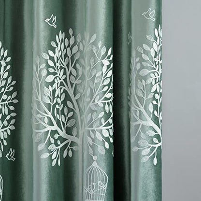 VOGOL Soft Flannel Trees Embroidered Grommet Curtains, Thermal Blackout Theater Curtain Panels, Room Darkening Drapes for Bedroom, 2 Pieces, 60 x 106 - color: Tree-green