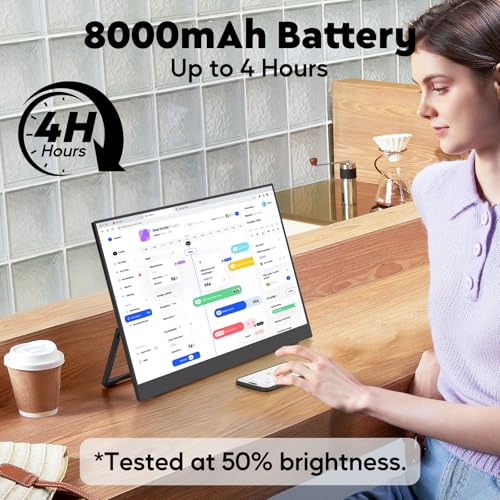 17.3" 2.5K Wireless Portable Monitor with Built‑in 8000mAh Battery 4H, AirPlay & Miracast, 2560x1400 IPS Matte HDR, 125% sRGB, 500 Nits, VESA, Auto Rotation for Phone/Tablet, USB‑C & Mini HDMI - size: 17.3