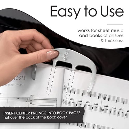 Stelle & Hegen Piano Book Holder - Music Book Clip, Sheet Music Holder | Stainless steel music page holder for piano, keyboard, guitar and violin; treble clef design, gift for piano players - style: Modern Edition