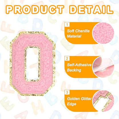 MECCANIXITY Chenille Letter Patches 2.2" Self Adhesive Alphabet O Stick on Embroidered Patch Sew on Letter Stickers Applique for Repairing Clothing Jeans Shoes Hats DIY(Pink, Pack of 6) - style: Letter-O