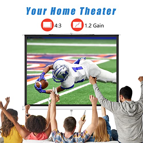 Projector Screen with Stand 108-INCH Indoor Outdoor 4:3 1.2 Gain PVC Movie Projection Screen 4K 8K 3D Ultra HD HDR Wrinkle-Free Design for Home Theater Movie Theatre Cinema Office Game