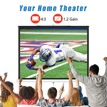 Projector Screen with Stand 108-INCH Indoor Outdoor 4:3 1.2 Gain PVC Movie Projection Screen 4K 8K 3D Ultra HD HDR Wrinkle-Free Design for Home Theater Movie Theatre Cinema Office Game