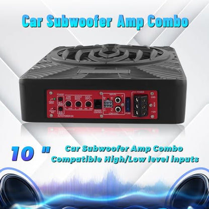 10'' 1200W Slim Under Seat Powered Car Subwoofer with Color LED Ambient Light, All-in-One Subwoofer and Amplifier Package for Car Truck SUV Audio - color: 10" 1200W Colorful Spider