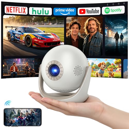 1080P Mini Projector with WiFi Bluetooth 180° Rotation | 300ANSI, Built-in Apps & 0.88:1 Ultra-Short Throw. Ideal for bedroom ceiling viewing & perfect portable projector for iphone.