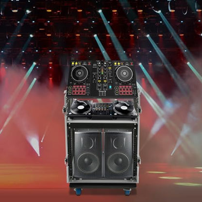 10U PA DJ Pro Audio Rack Road Case w/Slant Mixer Top, Heavy Duty Mobile Studio Equipment Cabinet, Network and Stereo Rack DJ Mixer Rack for Mixers & Live Sound - size: 10U / Side Tables