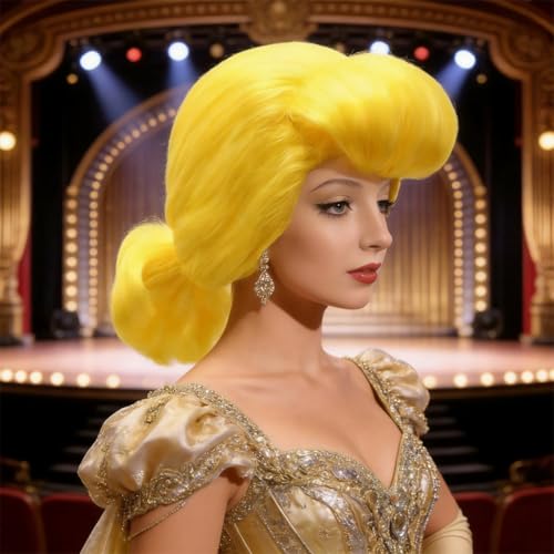 Yellow Costume Wig with Matching Bow Headband for Halloween Cosplay | Accessories Kit, for Women Costume and Themed Parties, Sythetic Fiber, Wig Cap Included