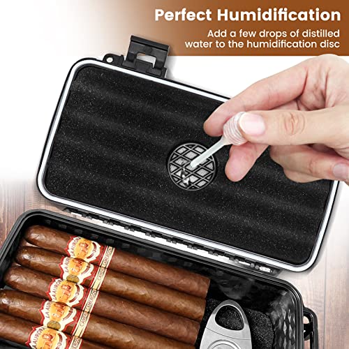Flauno Travel Cigar Humidor - Portable Cigar Case kit with Cigar Cutter, Cigar Punch, Cigar Holder, Humidifier & Dropper, Waterproof, Crushproof, Airtight (Holds up to 15 Cigars) - size: Holds up to 15 Cigars with Cigar Accessories