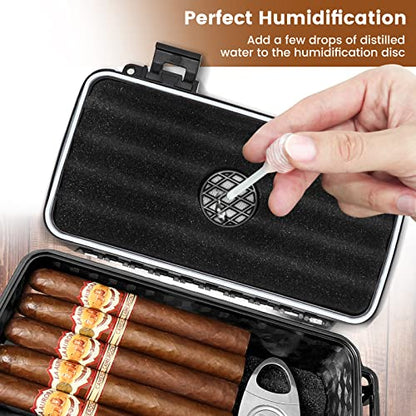 Flauno Travel Cigar Humidor - Portable Cigar Case kit with Cigar Cutter, Cigar Punch, Cigar Holder, Humidifier & Dropper, Waterproof, Crushproof, Airtight (Holds up to 15 Cigars) - size: Holds up to 15 Cigars with Cigar Accessories