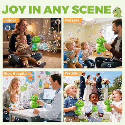Toddler Toys Dinosaur Bubble Machine: Automatic Blower with Lights, Large 150ML Tank & Powerful Motor - Produces 15,000+ Colorful Bubbles/Min for Magical Party, Birthday - color: Green