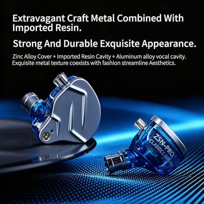 KZ ZSN Pro Dynamic Hybrid Dual Driver in Ear Earphones Detachable Tangle-Free Cable Musicians in-Ear Earbuds Headphones (Blue Without Mic) | Dynamic / balanced armature Hybrid Dual Driver in Ear Earphones Detachable Tangle-Free Cable Musicians Headphones