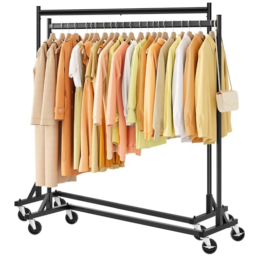 Hoctieon Z Rack Set of 2, Rolling Clothing Racks with Z-Base, Heavy Duty Garment Racks Set of 2, Clothes Rack on Wheels with Brakes, Clothes Organizer Rack Set of 2, Black - color: Black, size: 2 Pack