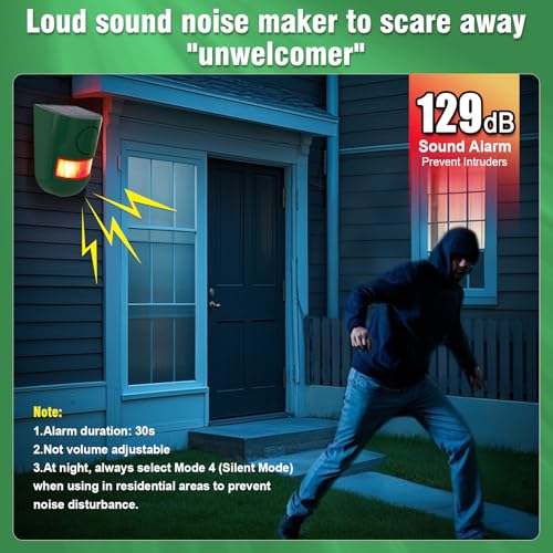 ChunHee Solar Outdoor Motion Sensor Alarm 120dB Sound 4 Mode IP65Waterproof | Loud Sound Strobe Light Security Siren Alarm Easy Set up Alarm for Home,Garden,Yard,Barn,Chicken Coop 2PC - color: GREEN-2pac