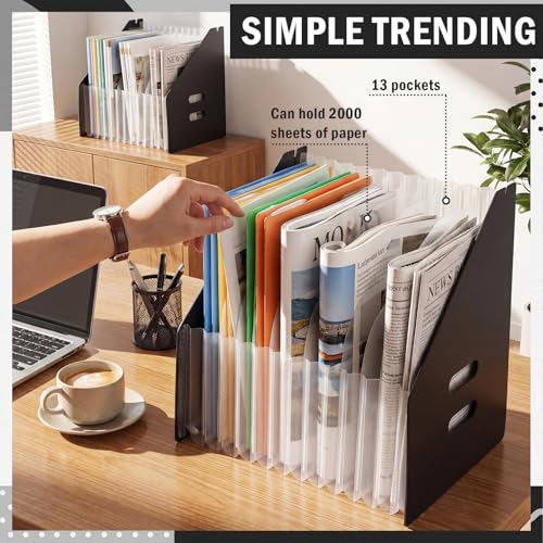 AmazingSpark 2 Pcs Clipboard Holder 13 Slots Accordion Expanding Clipboard Stand Vertical Clipboards Storage Holder Desk File Paper Magazine Desk Accessory Organizer for Home and Office