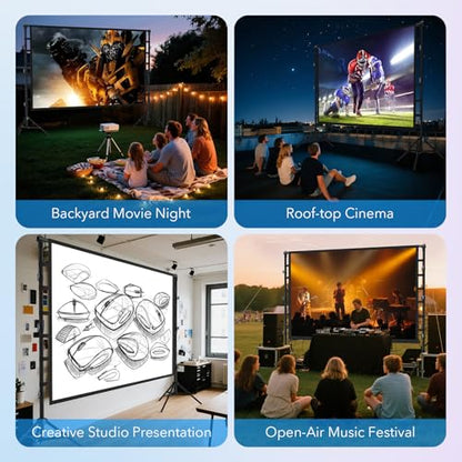 200 Inch Outdoor Projector Screen with Stand, Portable Large Screen | 200-inch giant projector screen with heavy-duty 32mm steel frame, dual side projection, portable carry bag for outdoor use