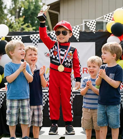 Kids Race Car Driver Costume Set Boys Girls Racer Jumpsuit Halloween Racer Cosplay Dress Up - size: 7-8 Years