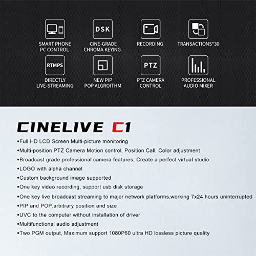 CINETREAK C1 4*HDMI Video Mixer Switcher with 5inch Screen livestream Video Mixer H.264 Recorder with PTZ Camera Control Broadcast switcher Live Production Mixer for OBS,Vmix,YouTube,Ins - style: Cinetreak C1