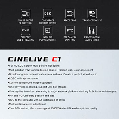 CINETREAK C1 4*HDMI Video Mixer Switcher with 5inch Screen livestream Video Mixer H.264 Recorder with PTZ Camera Control Broadcast switcher Live Production Mixer for OBS,Vmix,YouTube,Ins - style: Cinetreak C1